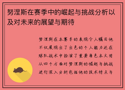 努涅斯在赛季中的崛起与挑战分析以及对未来的展望与期待